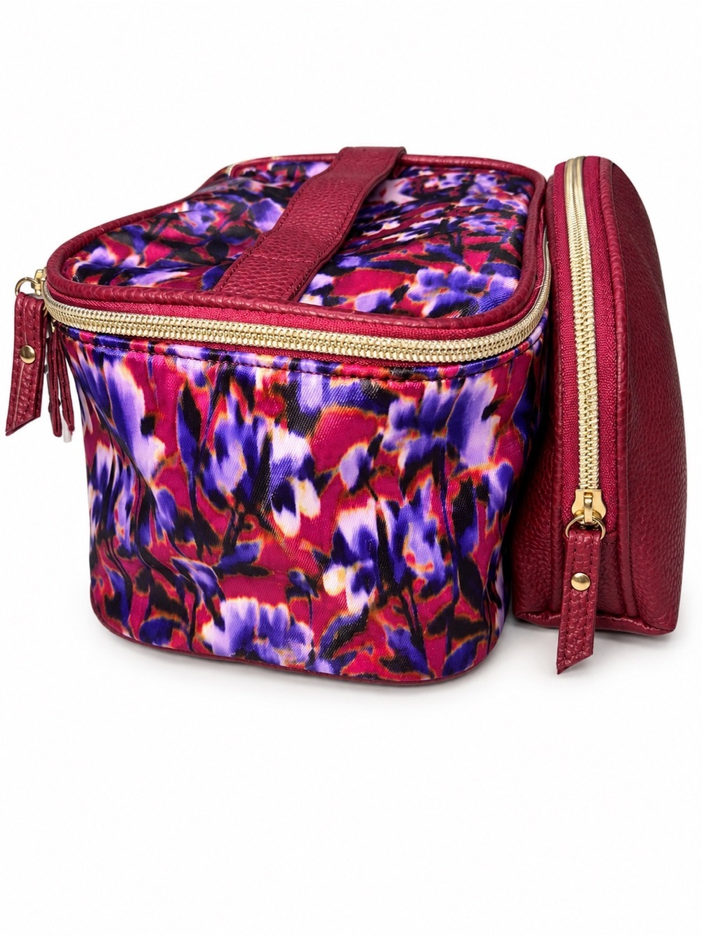 Nine West Travel Cosmetic Bag Set Floral Burgundy Toiletry Case NWT